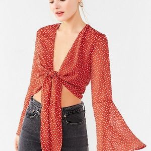 Urban Outfitters Tie-Front Bell-Sleeve Crop Top